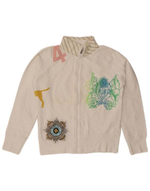 Vintage Womens Graphic Tracksuit Top Jacket UK 16 Large White Cotton