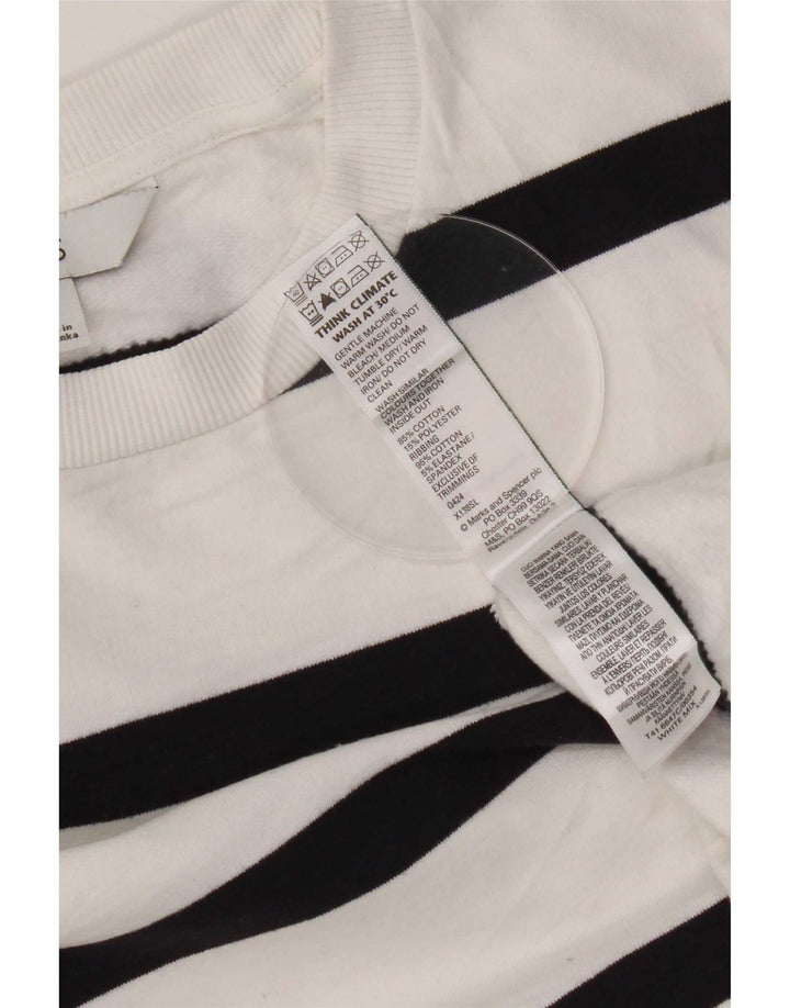 Marks & Spencer Womens Sweatshirt Jumper UK 14 Medium White Striped Cotton