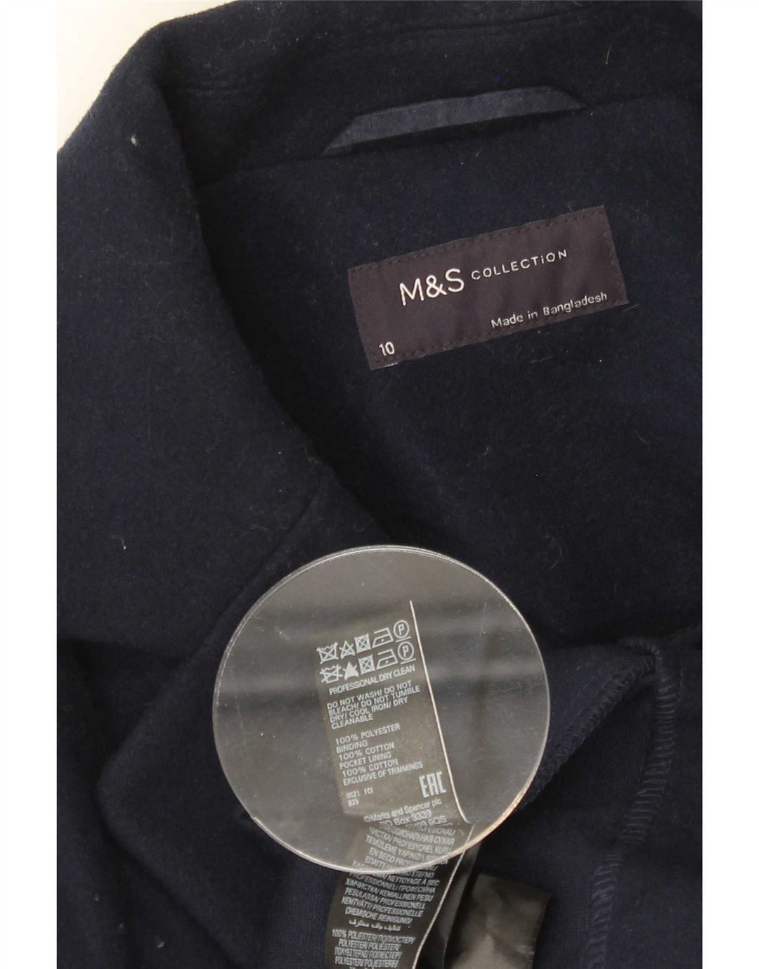 Marks & Spencer Womens Oversized Overcoat UK 10 Small Navy Blue Polyester