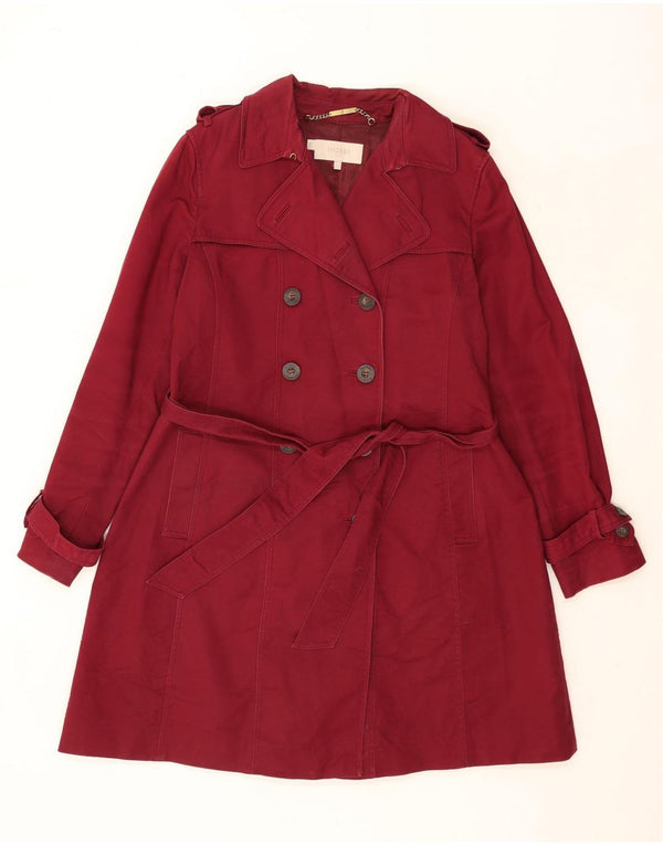 Hobbs Womens Trench Coat UK 14 Large Burgundy Cotton