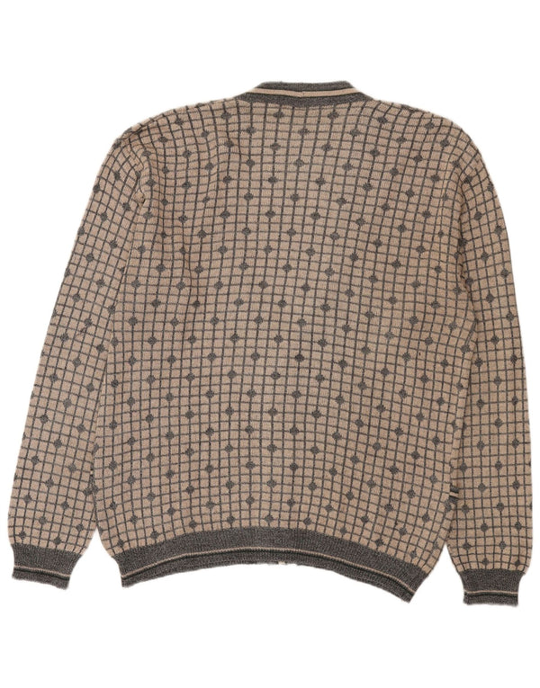 Spazio Mens Cardigan Sweater IT 52 Large Beige Check Cotton