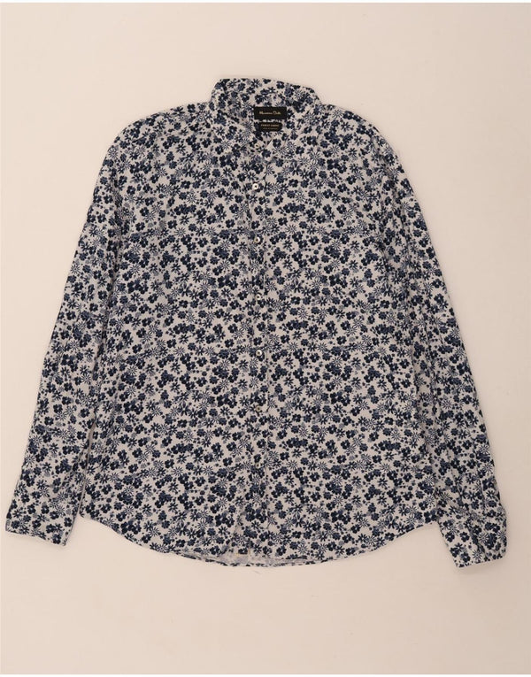 Massimo Dutti Mens Shirt XL Blue Floral Cotton