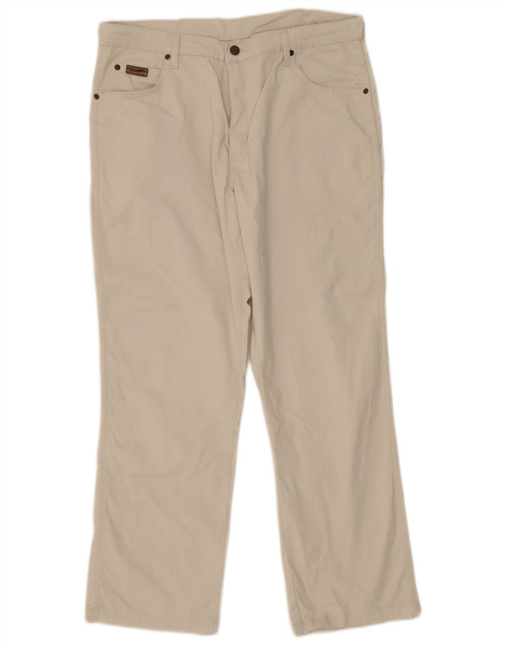 WRANGLER Mens Straight Casual Trousers W36 L32 Off White Cotton