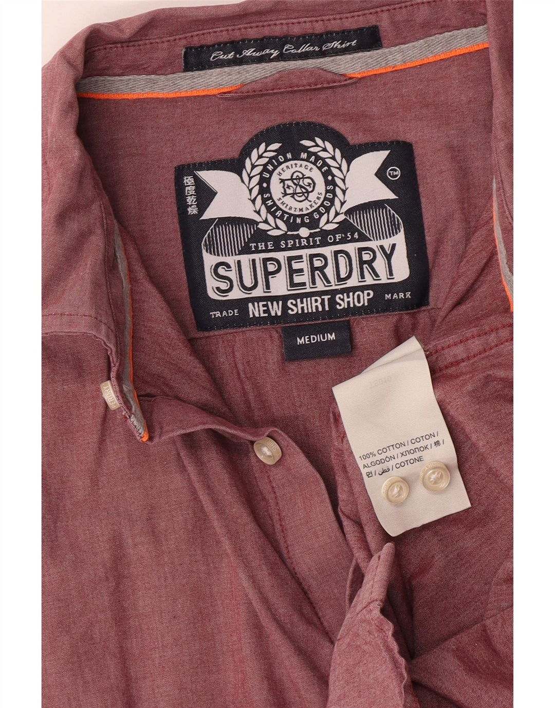 Superdry Mens Shirt Medium Burgundy Cotton