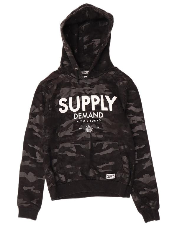 Supply &Demand Womens Graphic Hoodie Jumper UK 10 Small Black Camouflage