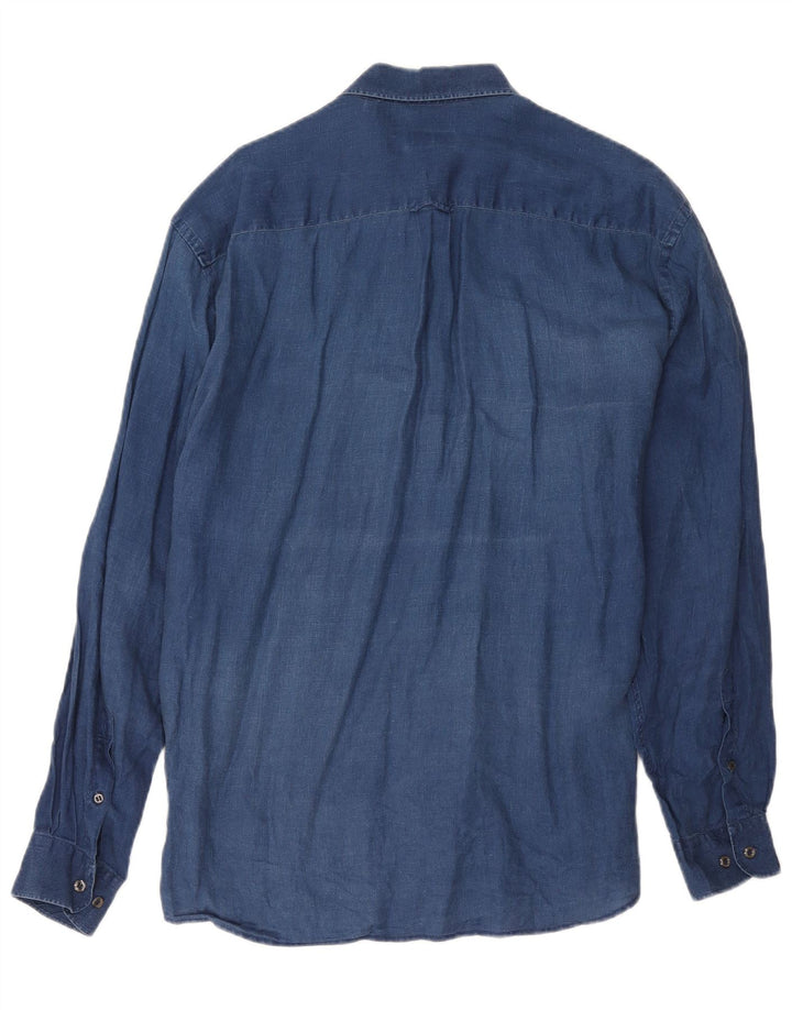 Massimo Dutti Mens Shirt XL Navy Blue Linen