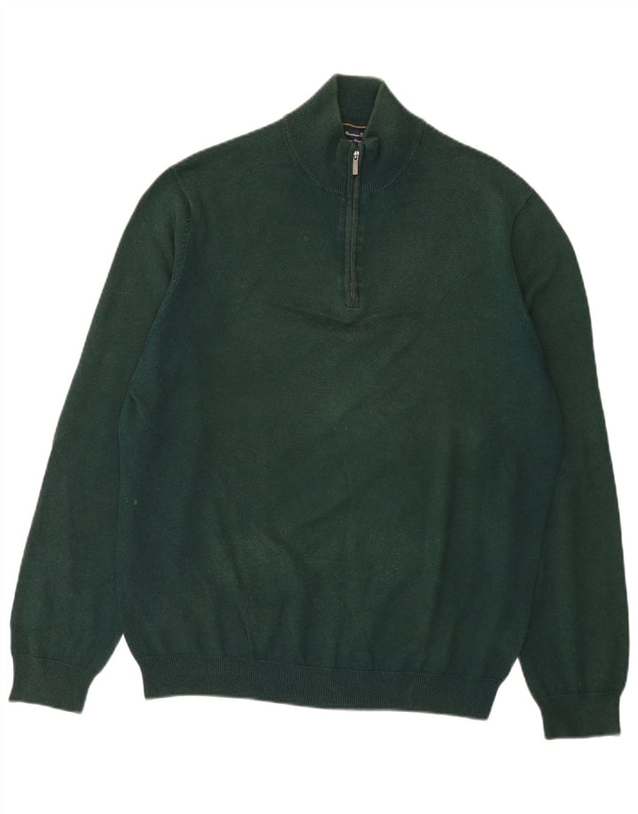 Massimo Dutti Mens Zip Neck Jumper Sweater Large Green Cotton