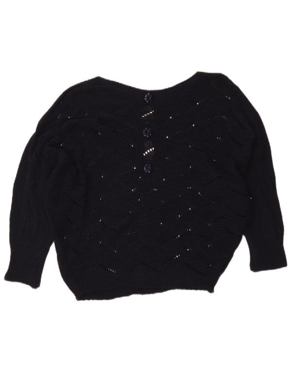 Vintage Womens Boat Neck Jumper Sweater UK 16 Large Navy Blue Viscose