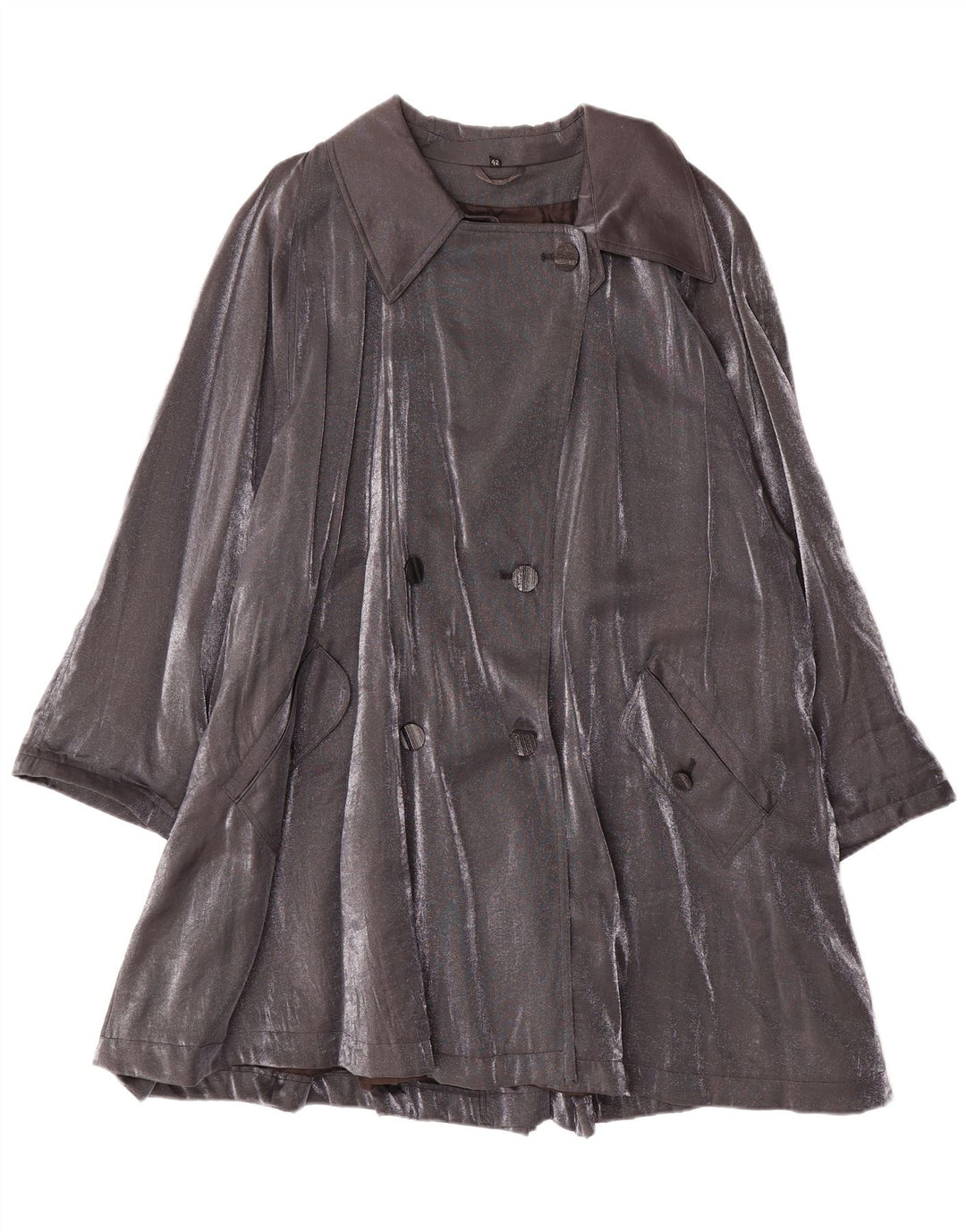 Vintage Womens Oversized Double Breasted Coat IT 42 Medium Grey Viscose