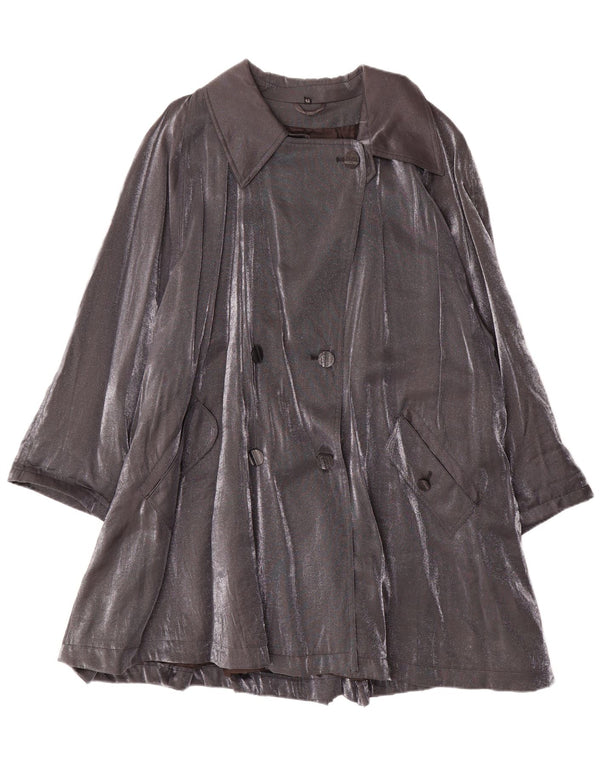 Vintage Womens Oversized Double Breasted Coat IT 42 Medium Grey Viscose