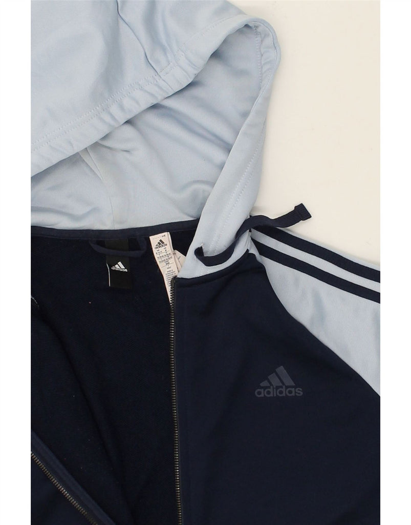 ADIDAS Womens Zip Hoodie Sweater UK 14 Medium Navy Blue Colourblock | Vintage Adidas | Thrift | Second-Hand Adidas | Used Clothing | Messina Hembry 