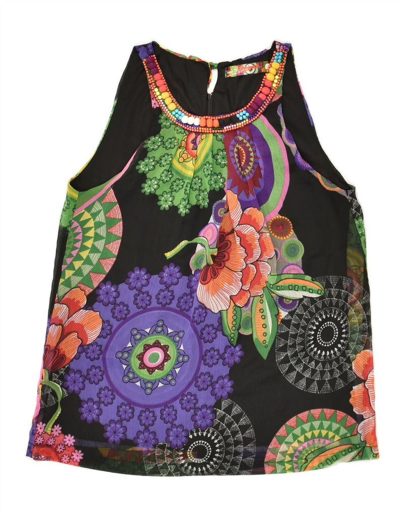 DESIGUAL Womens Graphic Sleeveless Blouse Top EU 36 Small Black Floral | Vintage Desigual | Thrift | Second-Hand Desigual | Used Clothing | Messina Hembry 