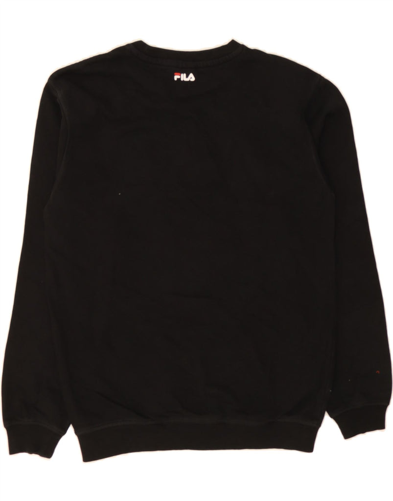 FILA Mens Graphic Sweatshirt Jumper Small Black Vintage Fila and Second-Hand Fila from Messina Hembry 