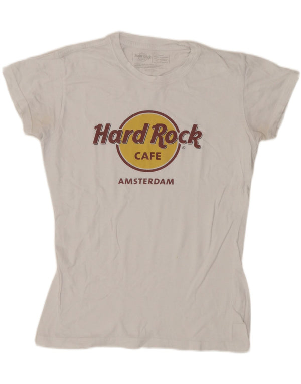 Hard Rock Cafe Womens Amsterdam Graphic T-Shirt Top UK 10 Small White