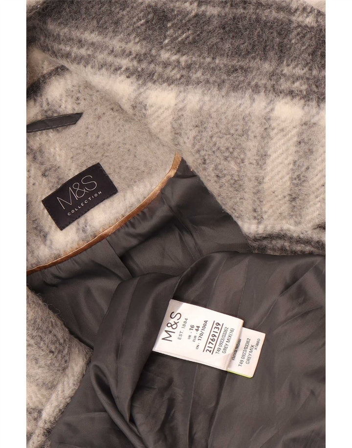 Marks & Spencer Womens Double Breasted Coat UK 16 Large Grey Check