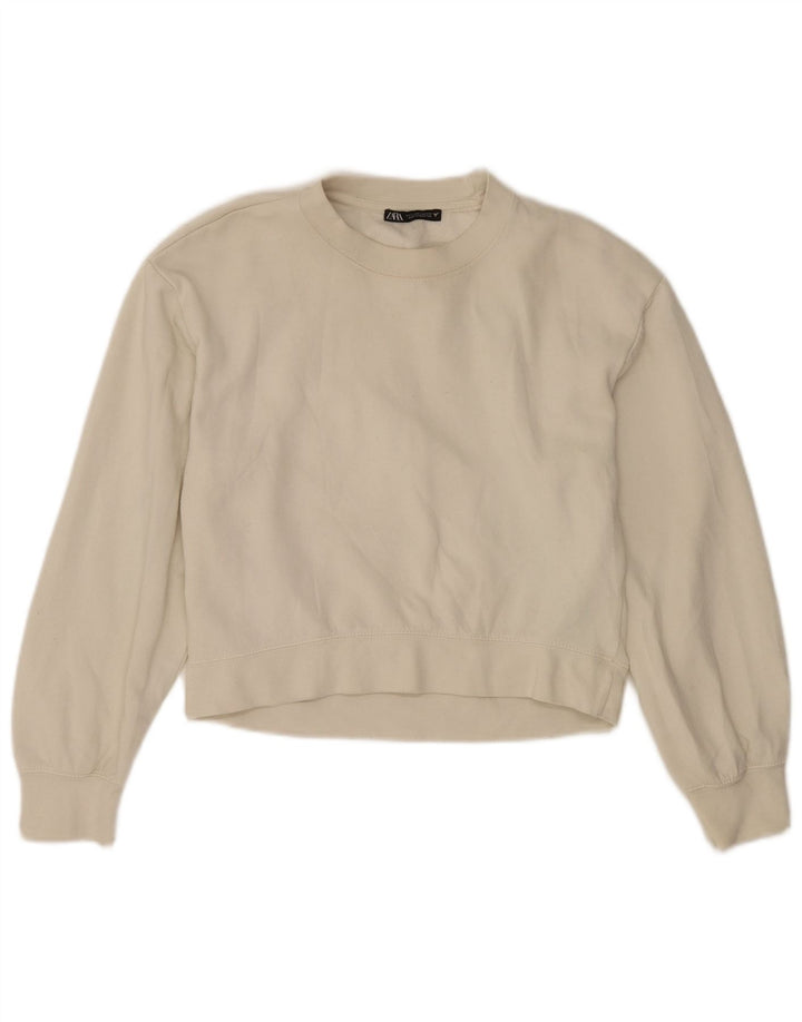 Zara Womens Crop Sweatshirt Jumper UK 10 Small White Cotton