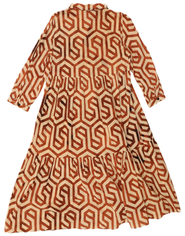 Zara Womens 3/4 Sleeve Tiered Dress UK 10 Small Beige Geometric
