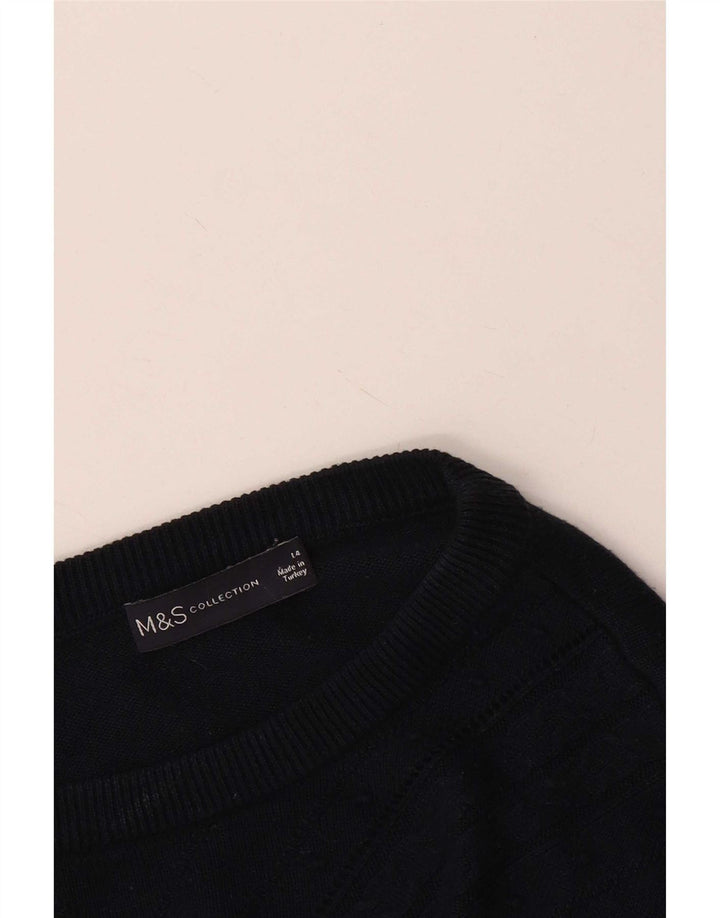 Marks & Spencer Womens Crop Crew Neck Jumper Sweater UK 14 Medium Navy Blue