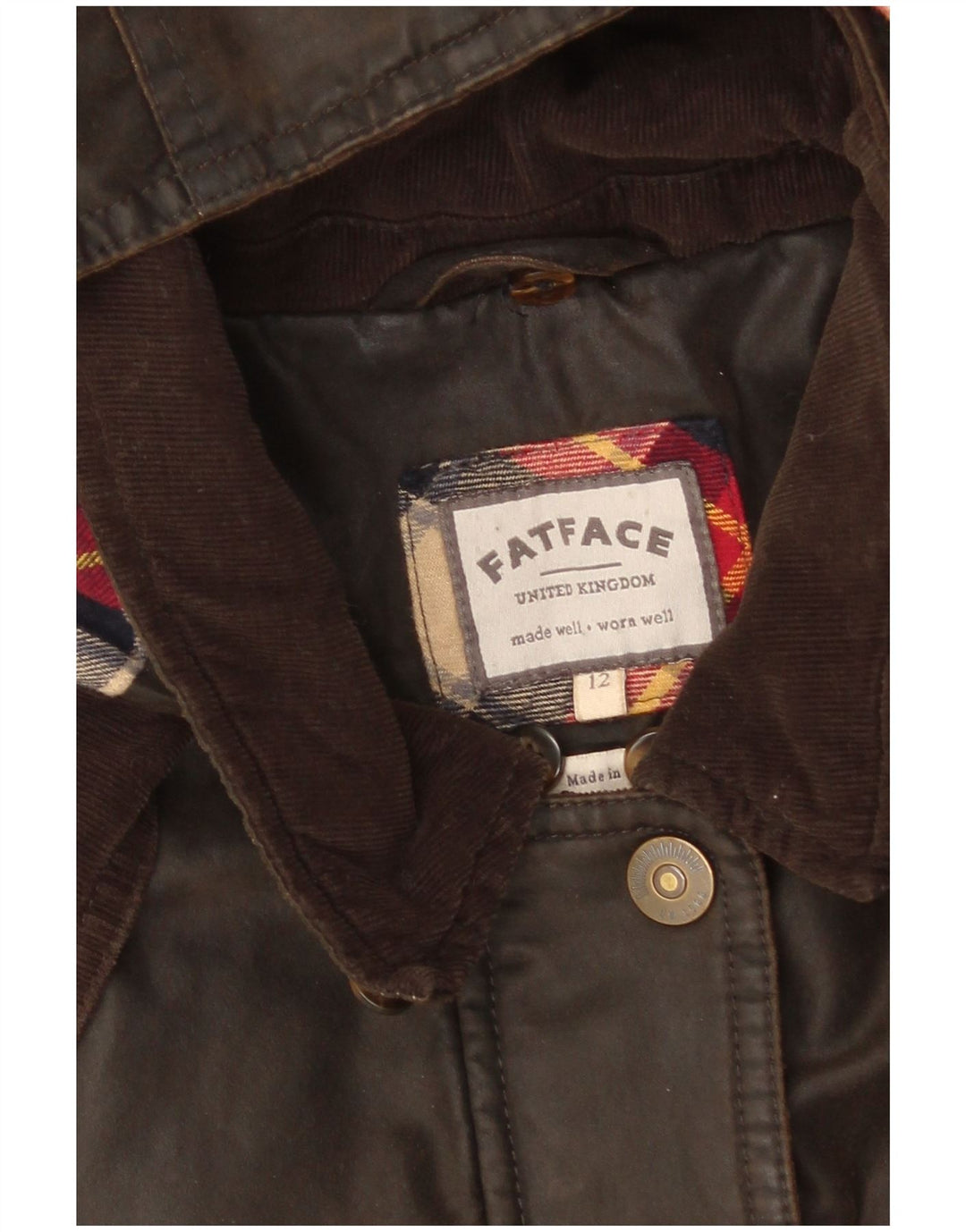 Fat Face Womens Hooded Waxed Cotton Jacket UK 12 Medium Brown Cotton