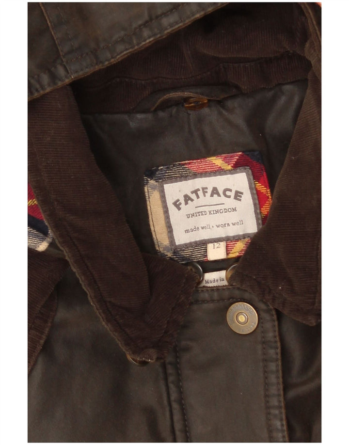 Fat Face Womens Hooded Waxed Cotton Jacket UK 12 Medium Brown Cotton