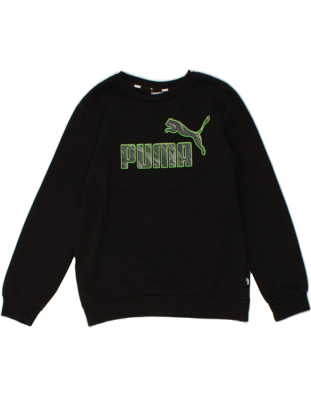 PUMA Boys Graphic Sweatshirt Jumper 11-12 Years Black Cotton Vintage Puma and Second-Hand Puma from Messina Hembry 