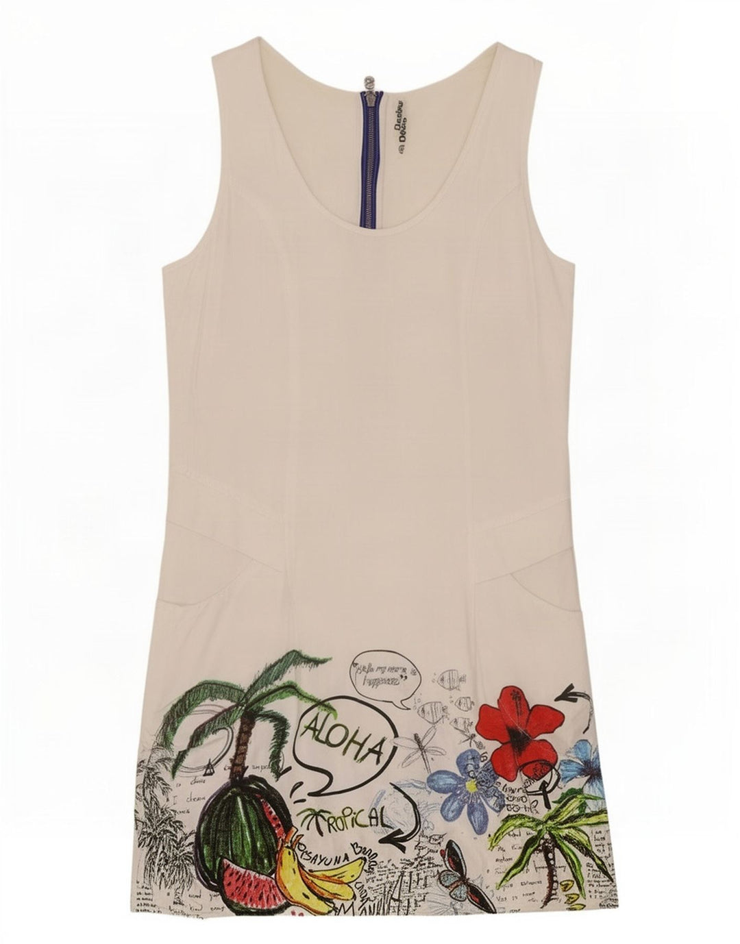 Desigual Womens Sleeveless Sundress EU 40 Medium White Floral Viscose