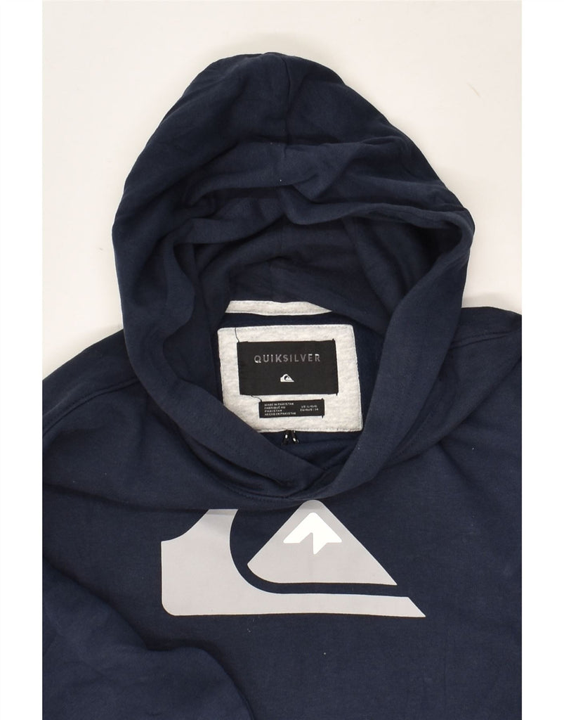 QUIKSILVER Womens Graphic Hoodie Jumper UK 14 Large Navy Blue Cotton | Vintage Quiksilver | Thrift | Second-Hand Quiksilver | Used Clothing | Messina Hembry 