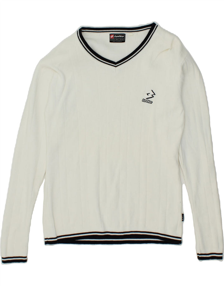 LOTTO Womens V-Neck Jumper Sweater UK 12 Medium White Vintage Lotto and Second-Hand Lotto from Messina Hembry 