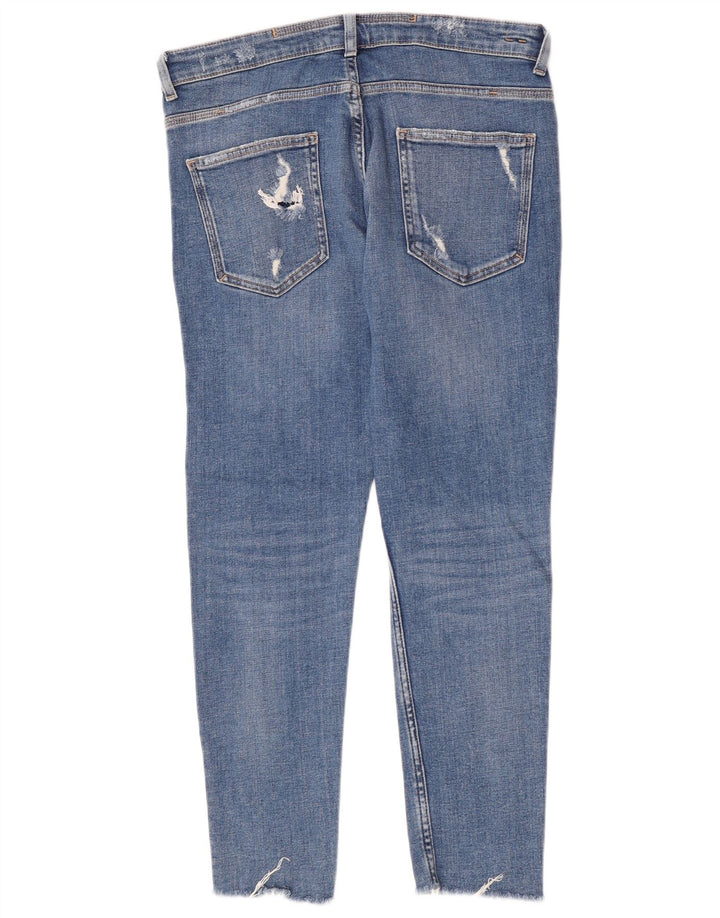 Zara Mens Distressed Slim Jeans EU 44 Large W34 L28 Blue Cotton