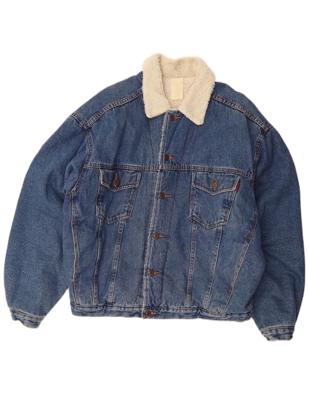 Vintage Mens Denim Sherpa Jacket UK 42 XL Blue