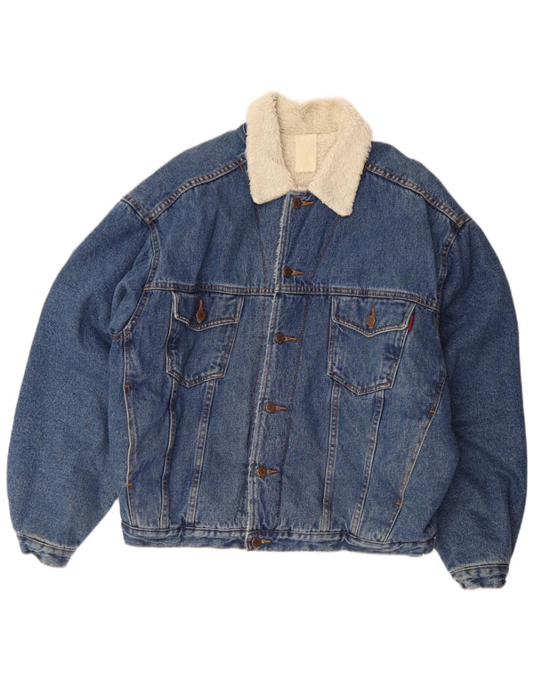 Vintage Mens Denim Sherpa Jacket UK 42 XL Blue