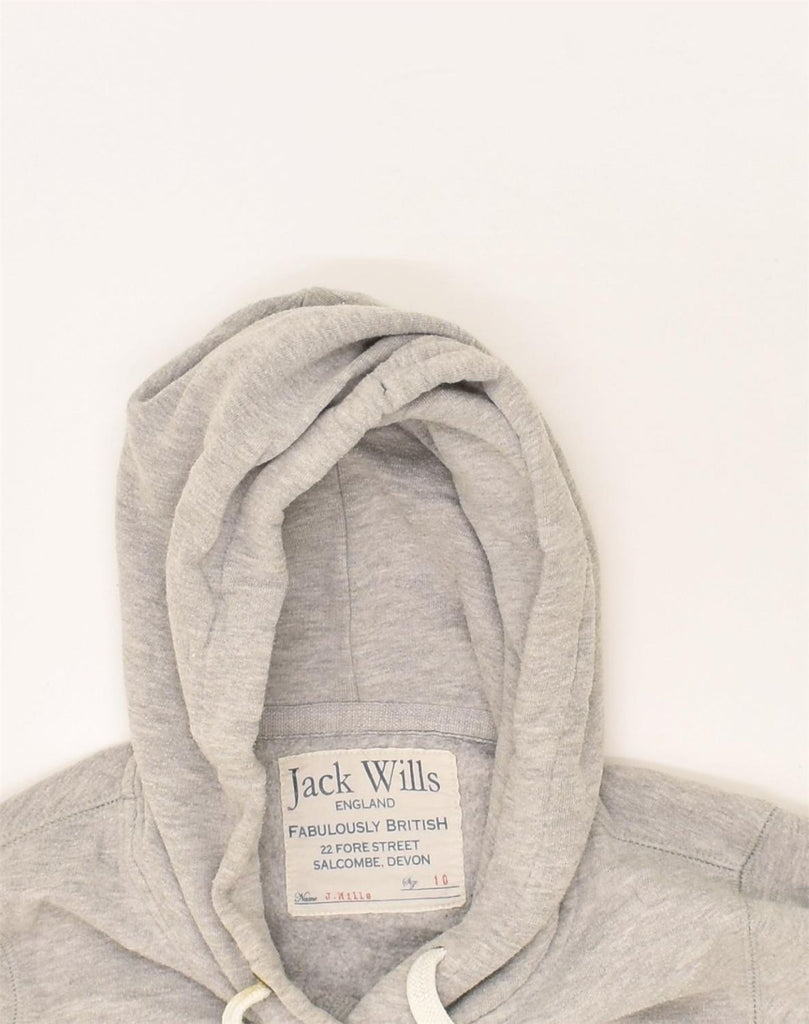 JACK WILLS Womens Graphic Hoodie Jumper UK 10 Small Grey Cotton | Vintage Jack Wills | Thrift | Second-Hand Jack Wills | Used Clothing | Messina Hembry 