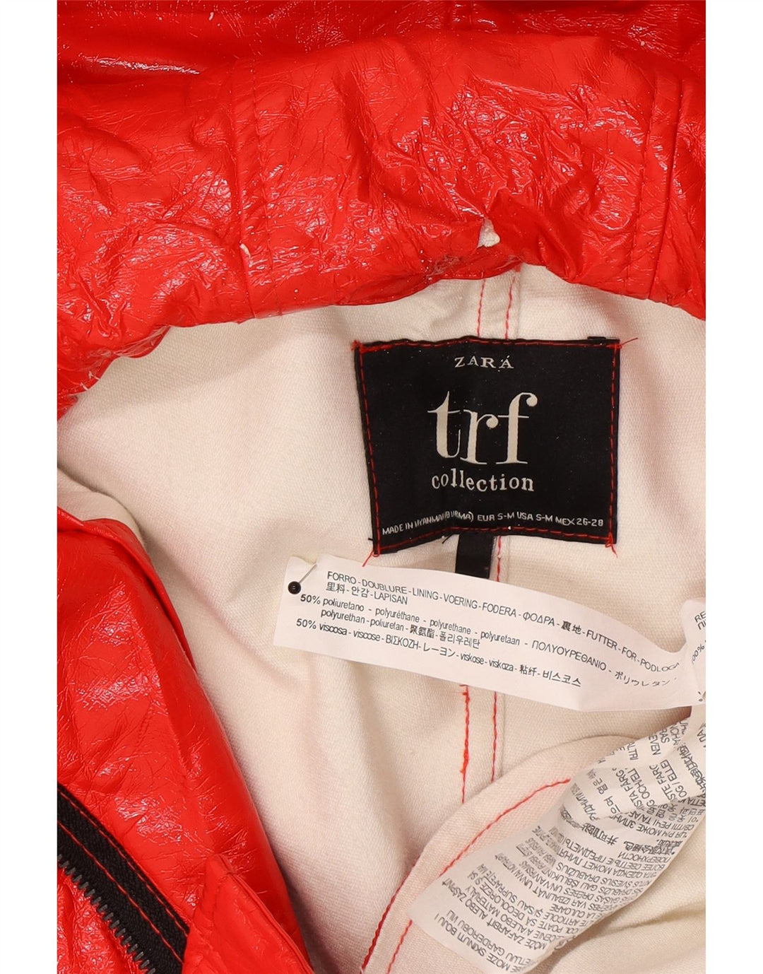 Zara Womens Hooded Rain Jacket UK 10 Small Red Polyethylene