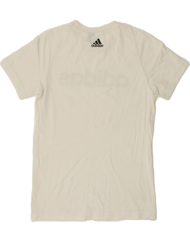 ADIDAS Womens Graphic T-Shirt Top UK 12 Medium White Vintage Adidas and Second-Hand Adidas from Messina Hembry 