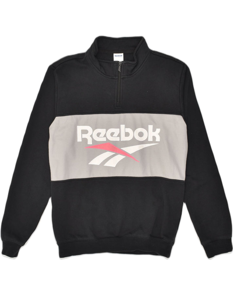 REEBOK Mens Zip Neck Sweatshirt Jumper Small Black Cotton | Vintage Reebok | Thrift | Second-Hand Reebok | Used Clothing | Messina Hembry 