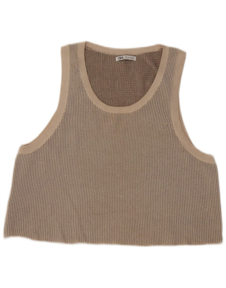 Zara Womens Crop Vest Top UK 14 Medium Beige