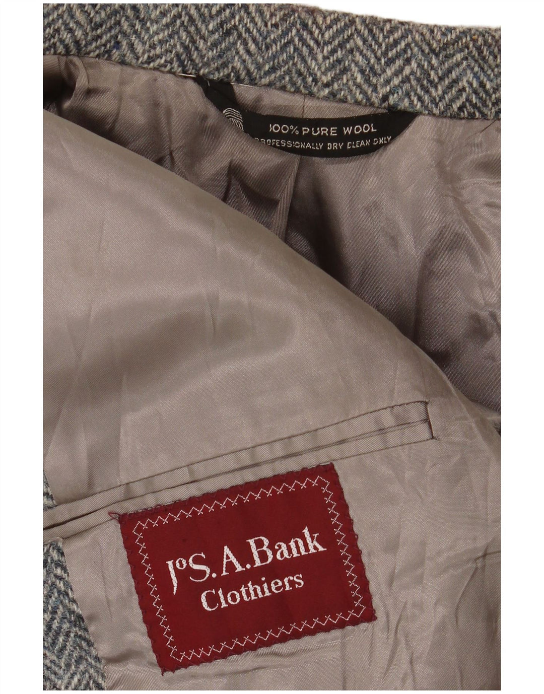 J.S.A. BANK Mens 2 Button Blazer Jacket UK 38 Medium Grey Herringbone Wool