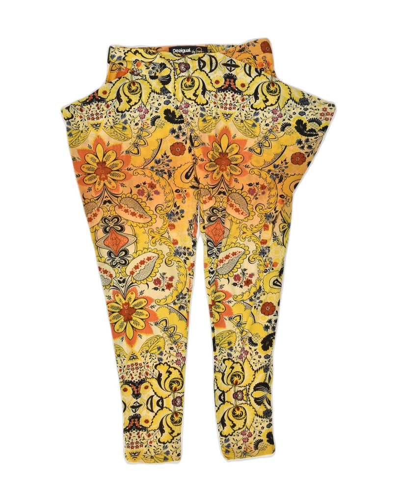 DESIGUAL Womens Tapered Casual Trousers W26 L27 Yellow Floral Polyamide | Vintage Desigual | Thrift | Second-Hand Desigual | Used Clothing | Messina Hembry 