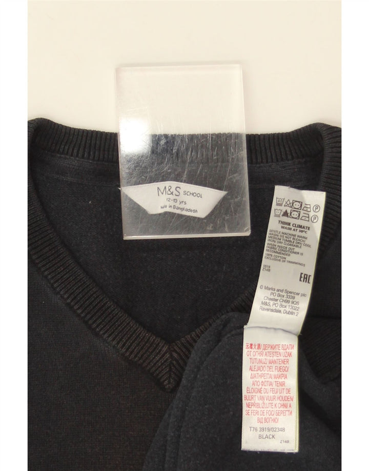 Marks & Spencer Boys V-Neck Jumper Sweater 12-13 Years Black Cotton