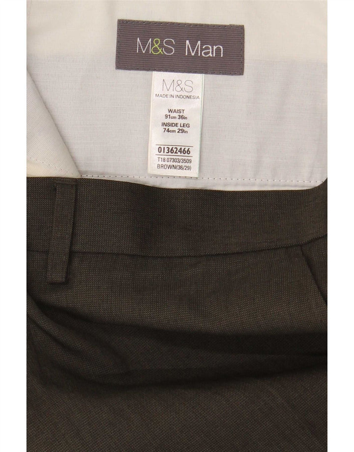 Marks & Spencer Mens Straight Suit Trousers W36 L29 Brown Polyester