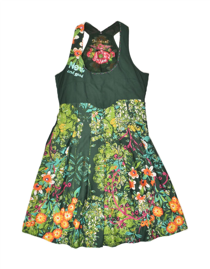 DESIGUAL Womens A-Line Dress EU 38 Medium Green Floral Polyester | Vintage Desigual | Thrift | Second-Hand Desigual | Used Clothing | Messina Hembry 