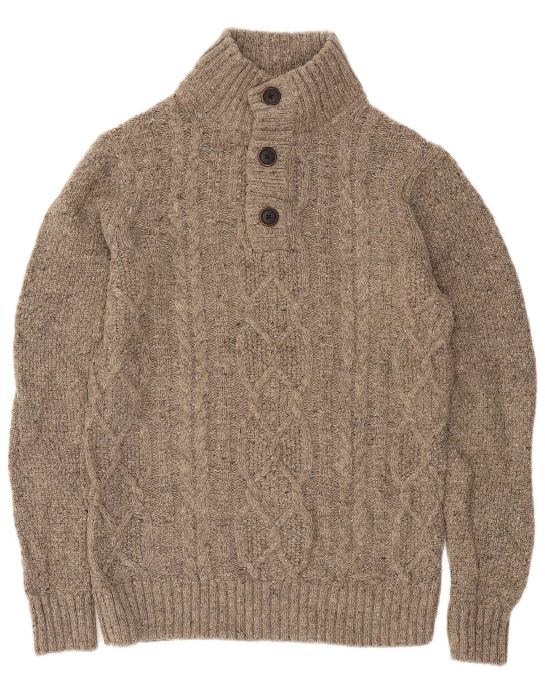 Fat Face Mens Button Neck Jumper Sweater Small Beige Wool