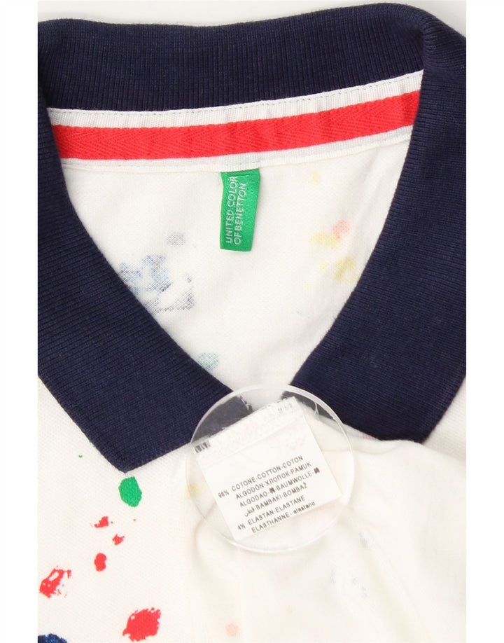 Benetton Womens Polo Shirt UK 10 Small White Flecked Cotton