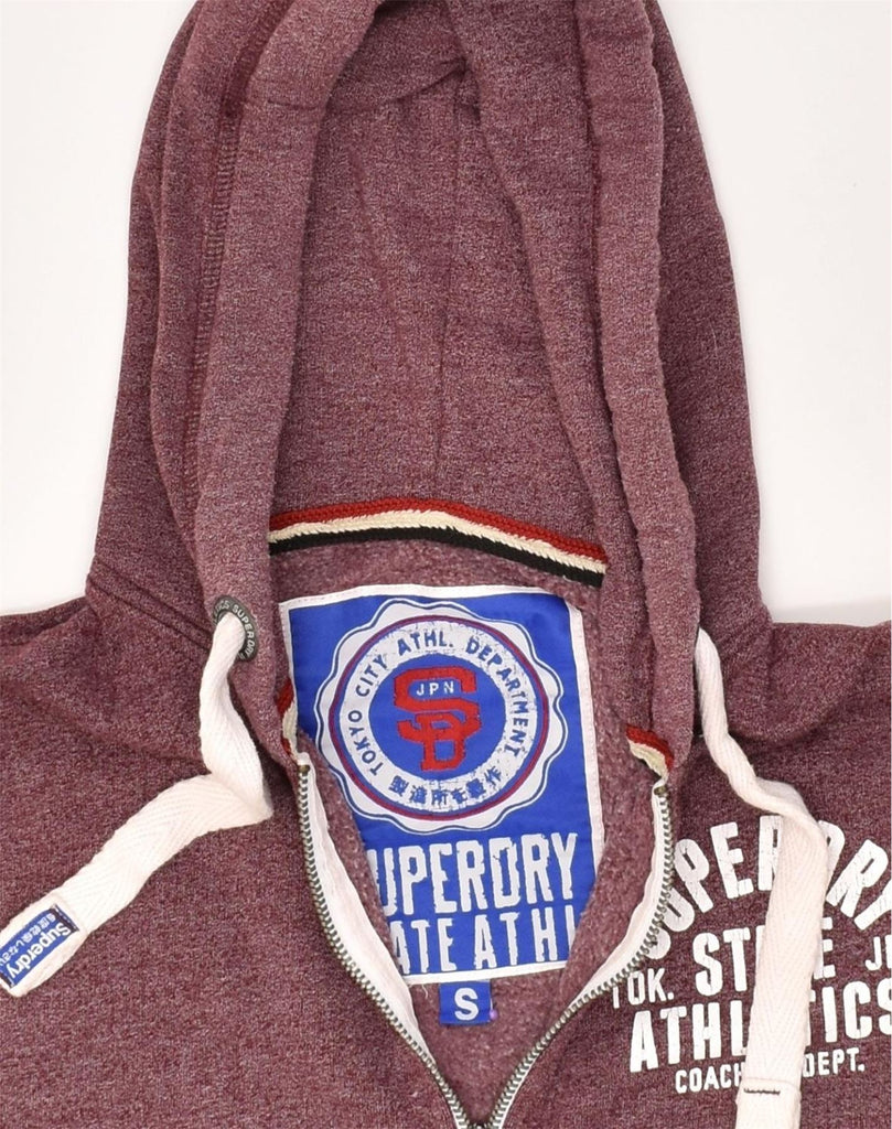 SUPERDRY Mens Graphic Zip Hoodie Sweater Small Burgundy Cotton | Vintage Superdry | Thrift | Second-Hand Superdry | Used Clothing | Messina Hembry 