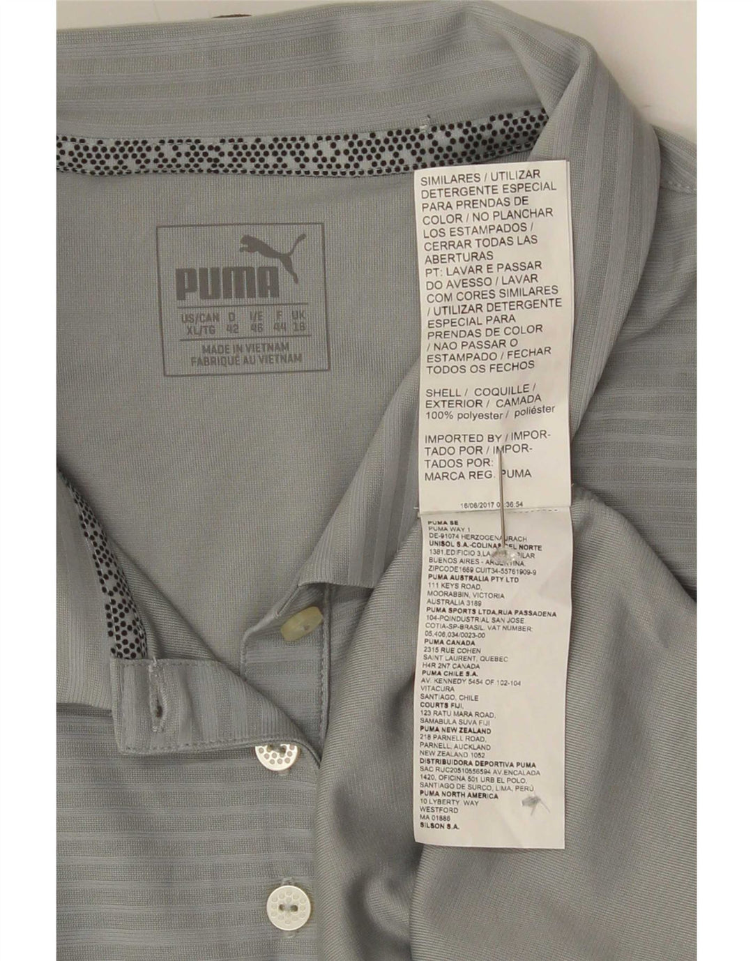 Puma Womens Polo Shirt UK 16 Large Grey Pinstripe Polyester