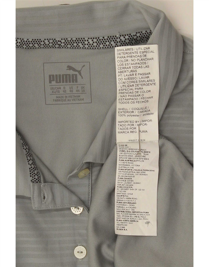 Puma Womens Polo Shirt UK 16 Large Grey Pinstripe Polyester