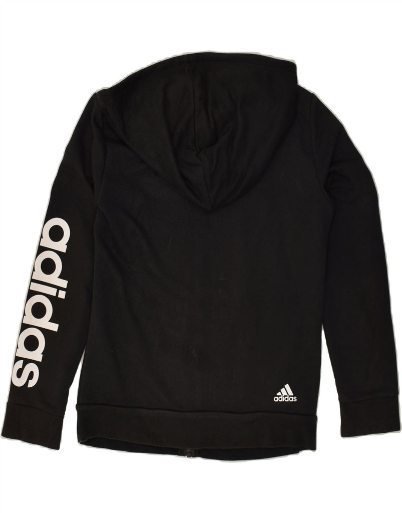 ADIDAS Womens Graphic Zip Hoodie Sweater UK 12/14 Medium Black Cotton | Vintage Adidas | Thrift | Second-Hand Adidas | Used Clothing | Messina Hembry 