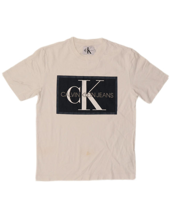 Calvin Klein Jeans Mens Graphic T-Shirt Top Small White Cotton