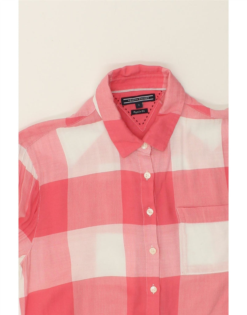 TOMMY HILFIGER Womens Regular Fit Shirt US 4 Small Pink Gingham Viscose | Vintage Tommy Hilfiger | Thrift | Second-Hand Tommy Hilfiger | Used Clothing | Messina Hembry 