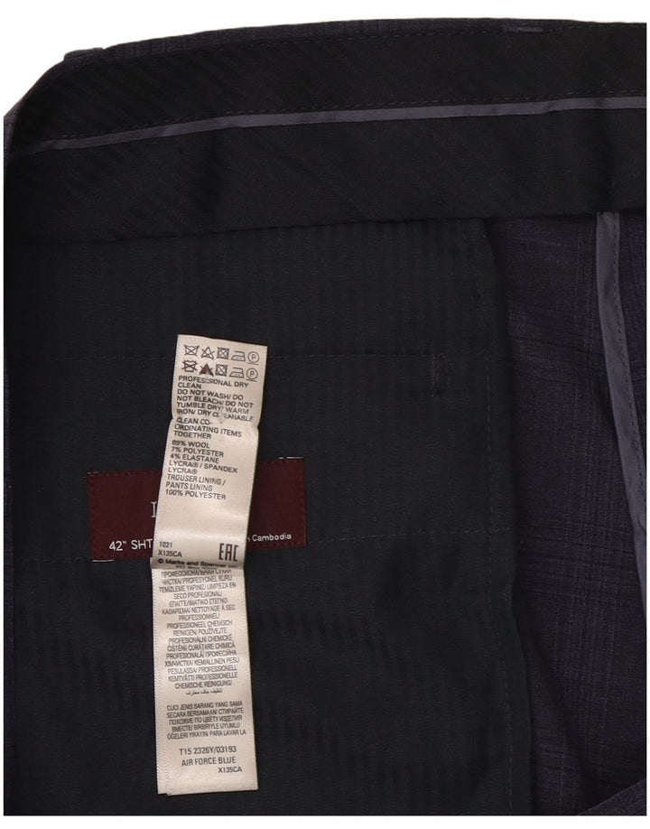 Marks & Spencer Mens Regular Suit Trousers W42 L29 Navy Blue Check Wool